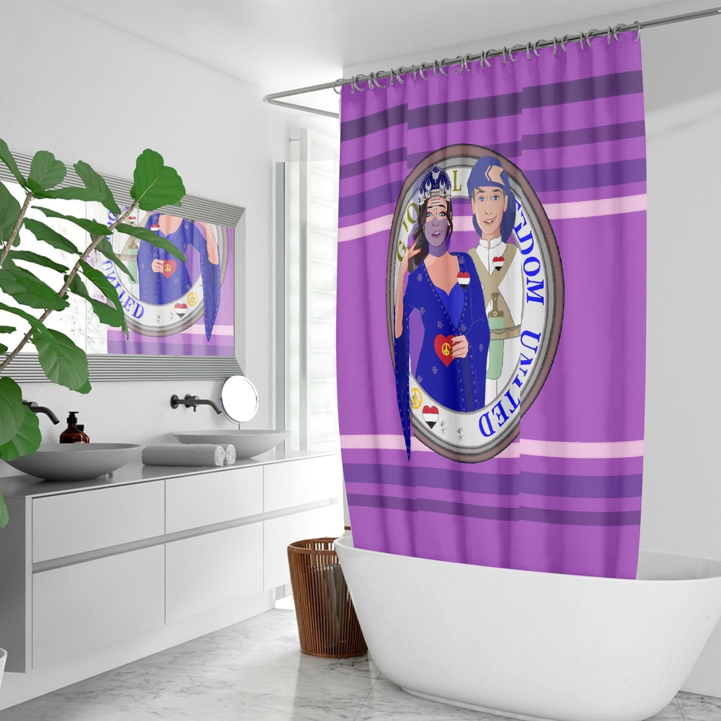 GLOBAL FREEDOM UNITED© Couple Yemen Lilac - Quick-drying Shower Curtain