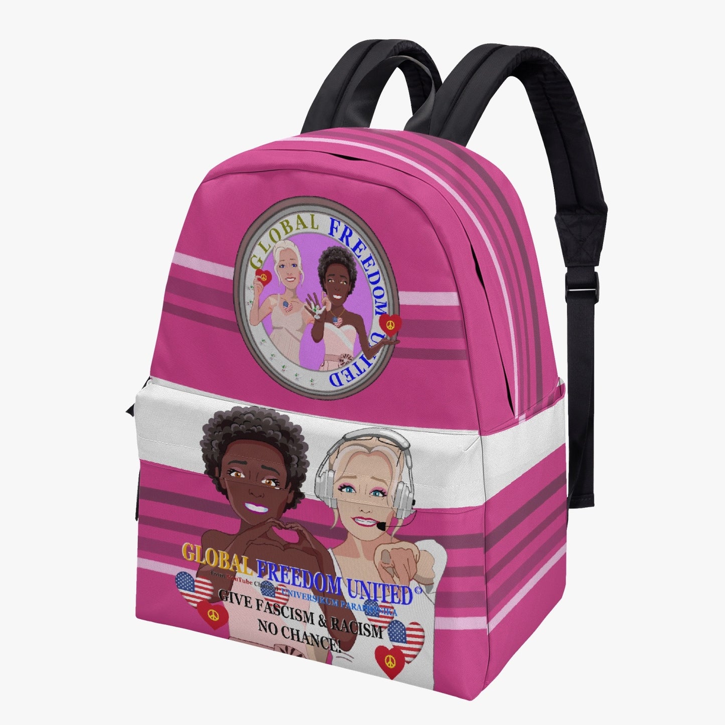 GLOBAL FREEDOM UNITED WOMEN ANTI FASCISM & RACISM OLD PEACE PINK All-over-print Canvas Backpack