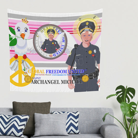 Tapestry GLOBAL FREEDOM UNITED© Archangel Michael As Policemen Pink1