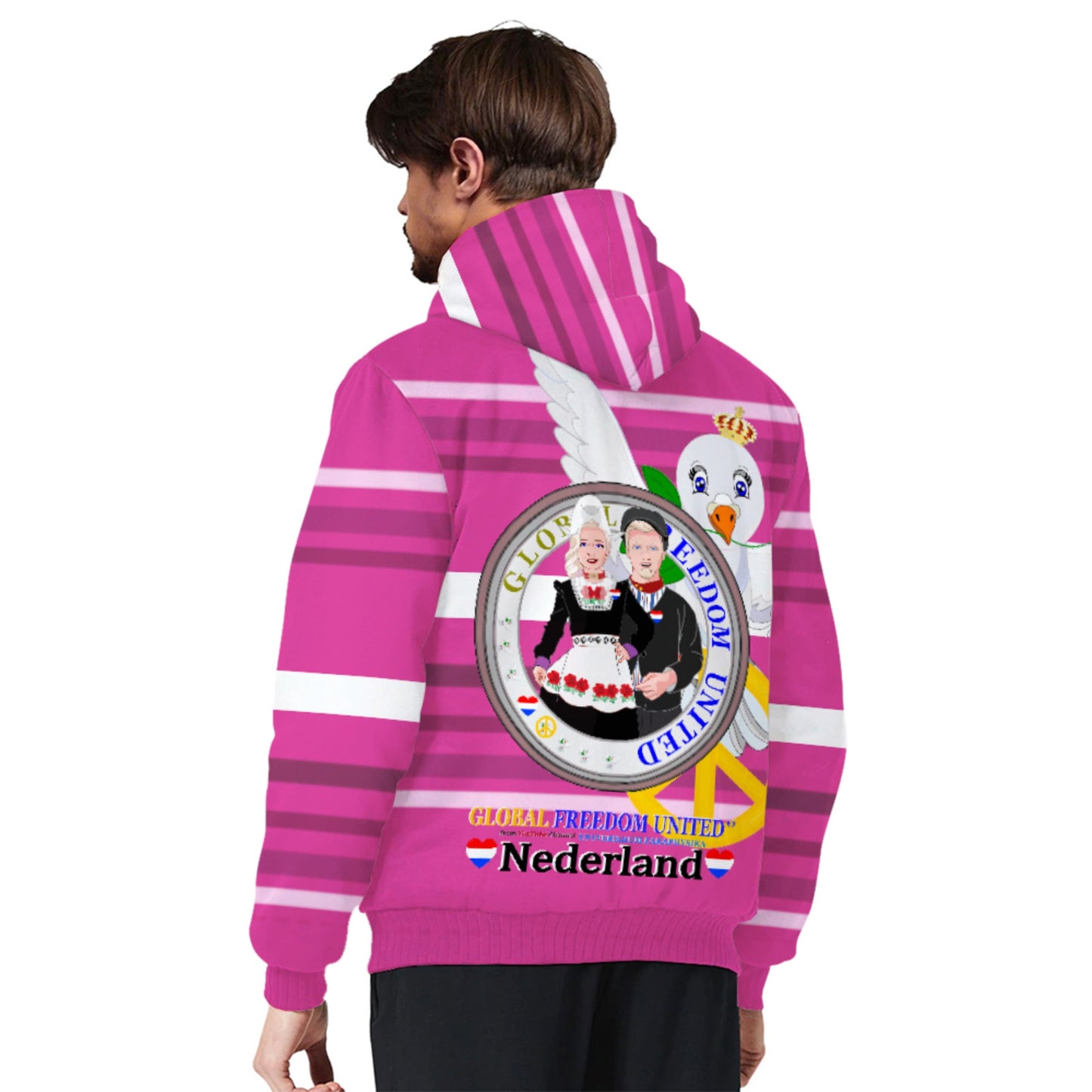 Plush Hoodie GLOBAL FREEDOM UNITED© Couple Nederland Pink 2