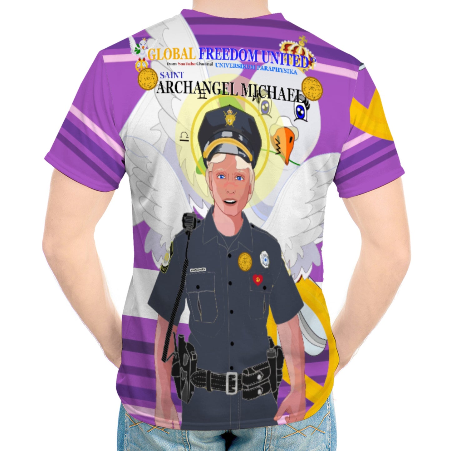 Men´s T-shirt GLOBAL FREEDOM UNITED© Archangel Michael As Policemen Lilac