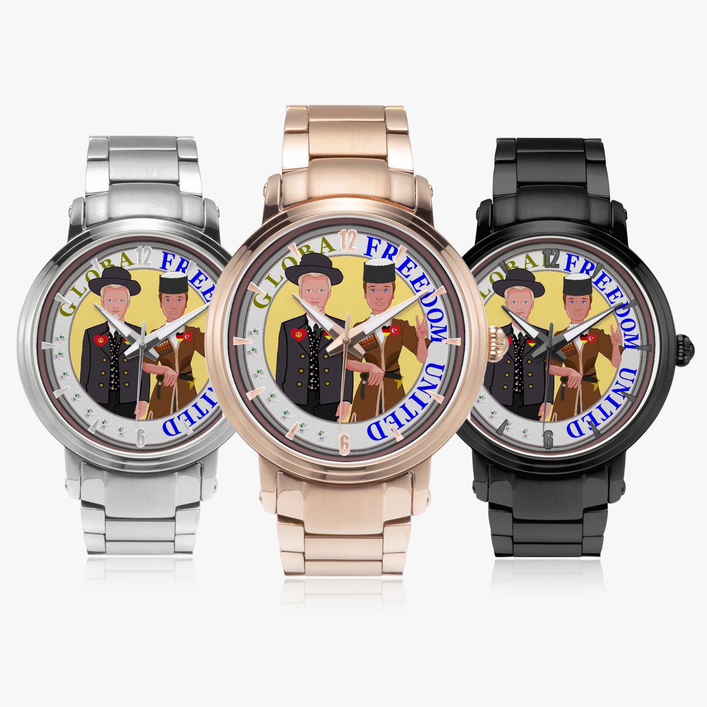 New Steel Strap Automatic Watch (With Indicators) GLOBAL FREEDOM UNITED MEN GERMANY & TURKEY