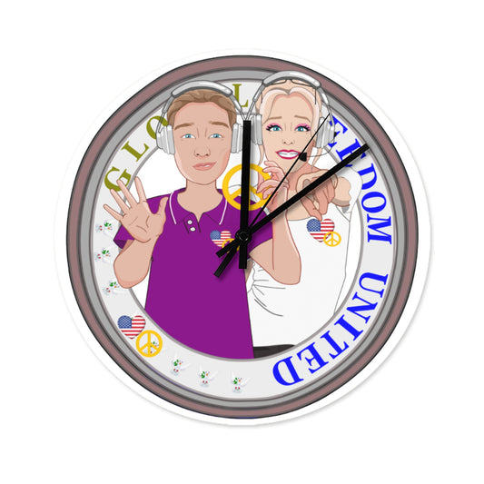 Wooden Wall Clock Without Scale GLOBAL FREEDOM UNITED© Couple USA Wight American