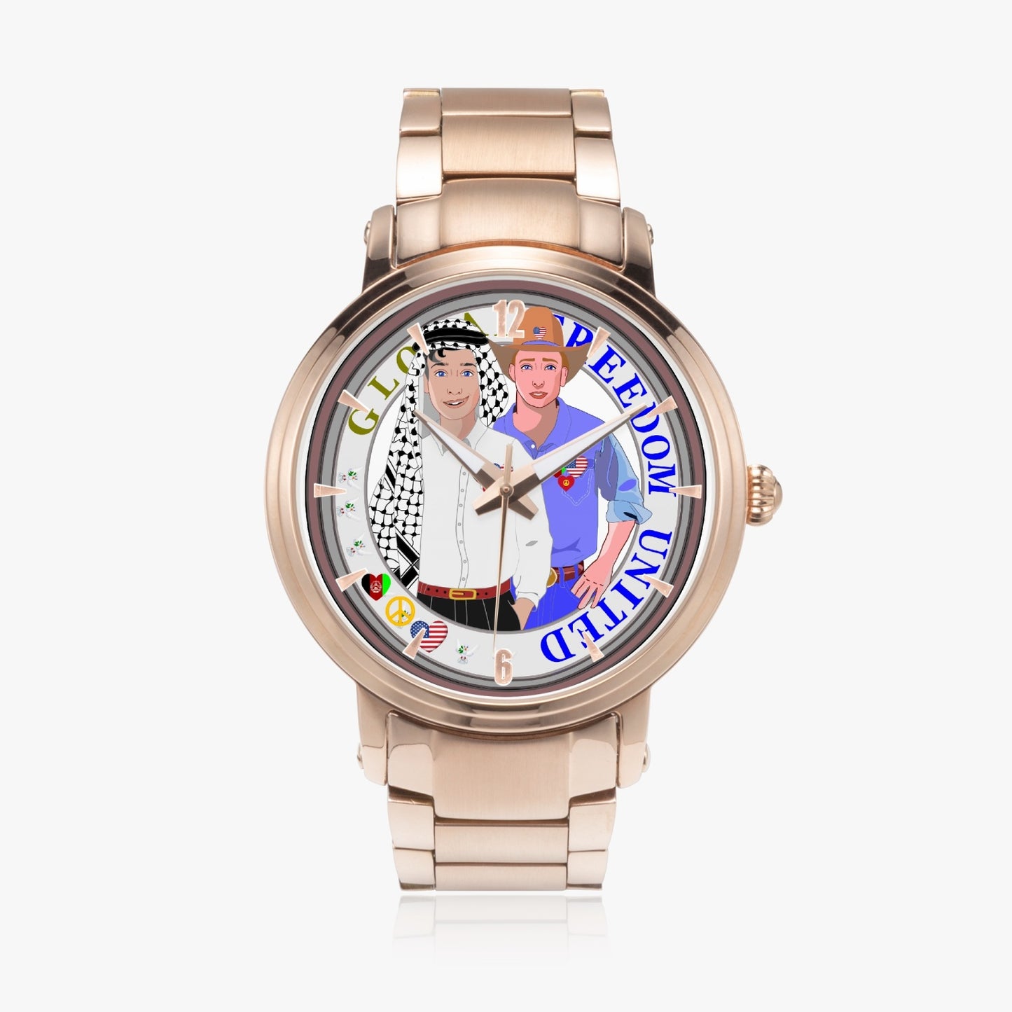 GLOBAL FREEDOM UNITED© New Steel Strap Automatic Watch (With Indicators) Men Afghanistan & USA