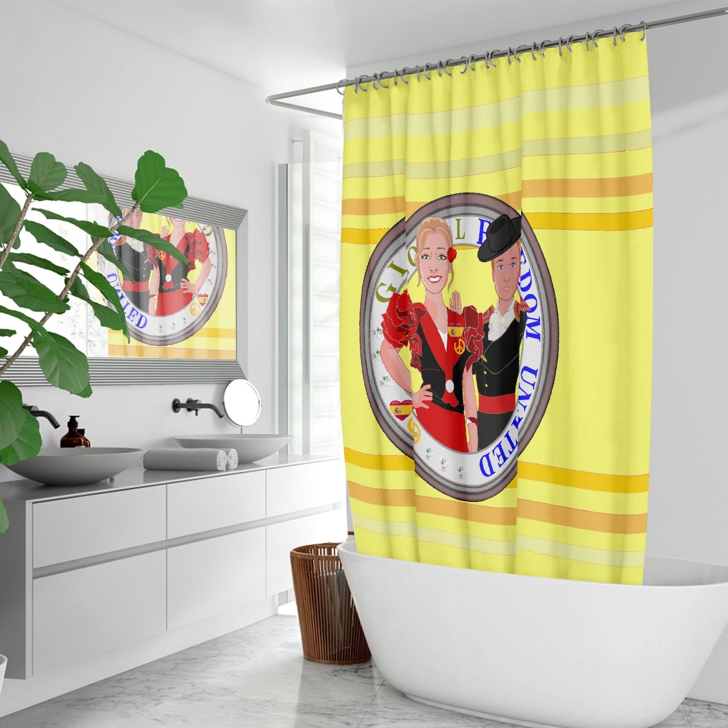 GLOBAL FREEDOM UNITED© Couple Spain Yellow Quick-drying Shower Curtain