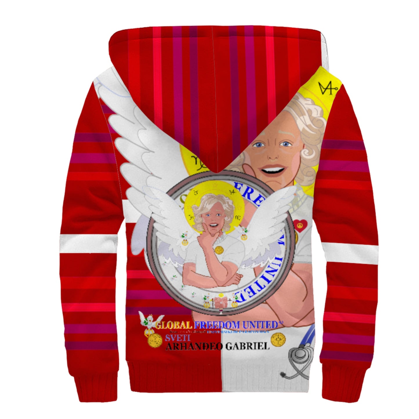 Plush Hoodie GLOBAL FREEDOM UNITED© Archangel Gabriel Croatia  Red