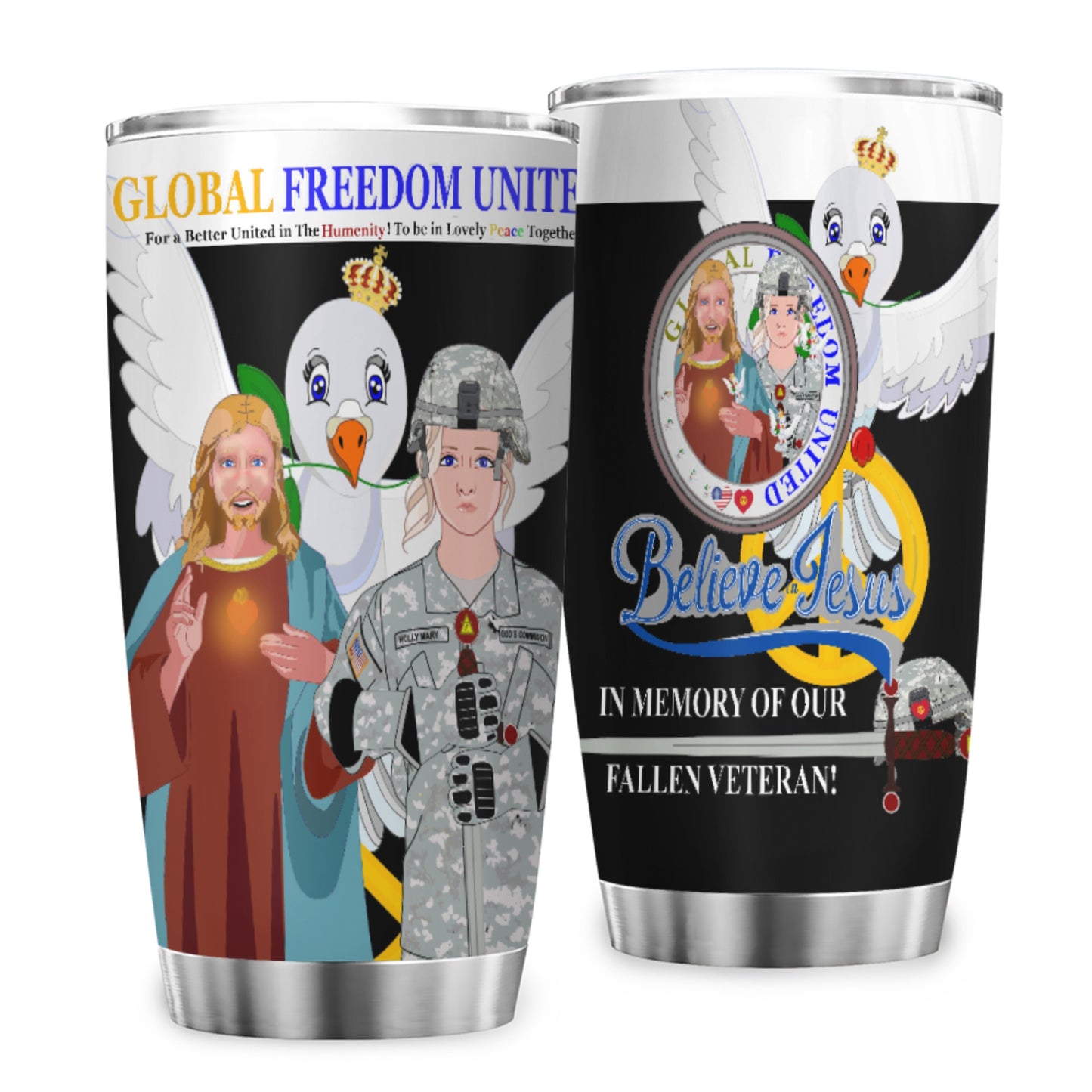 Tumbler GLOBAL FREEDOM UNITED© Jesus Christ For Fallen US American Soldiers Women Black