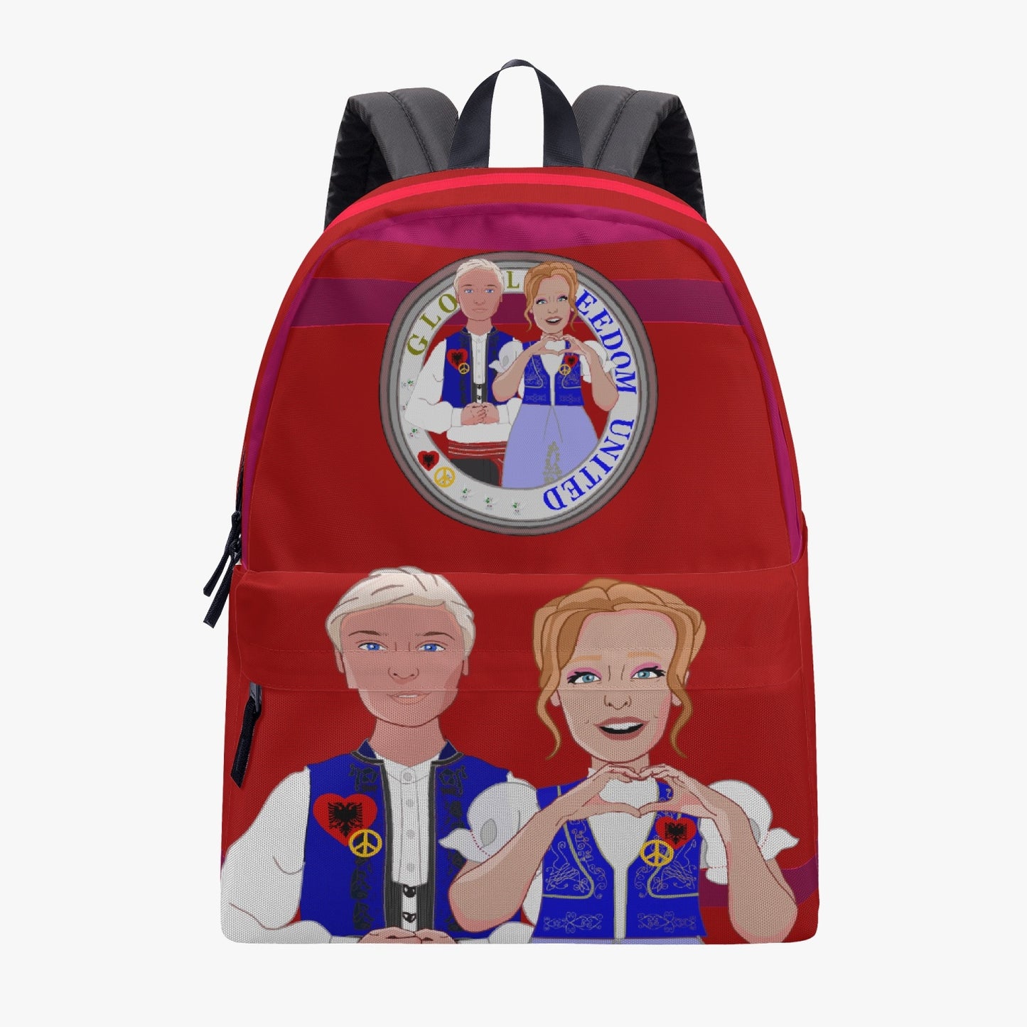 GLOBAL FREEDOM UNITED© Couple Albania Red - All-over-print Canvas Backpack