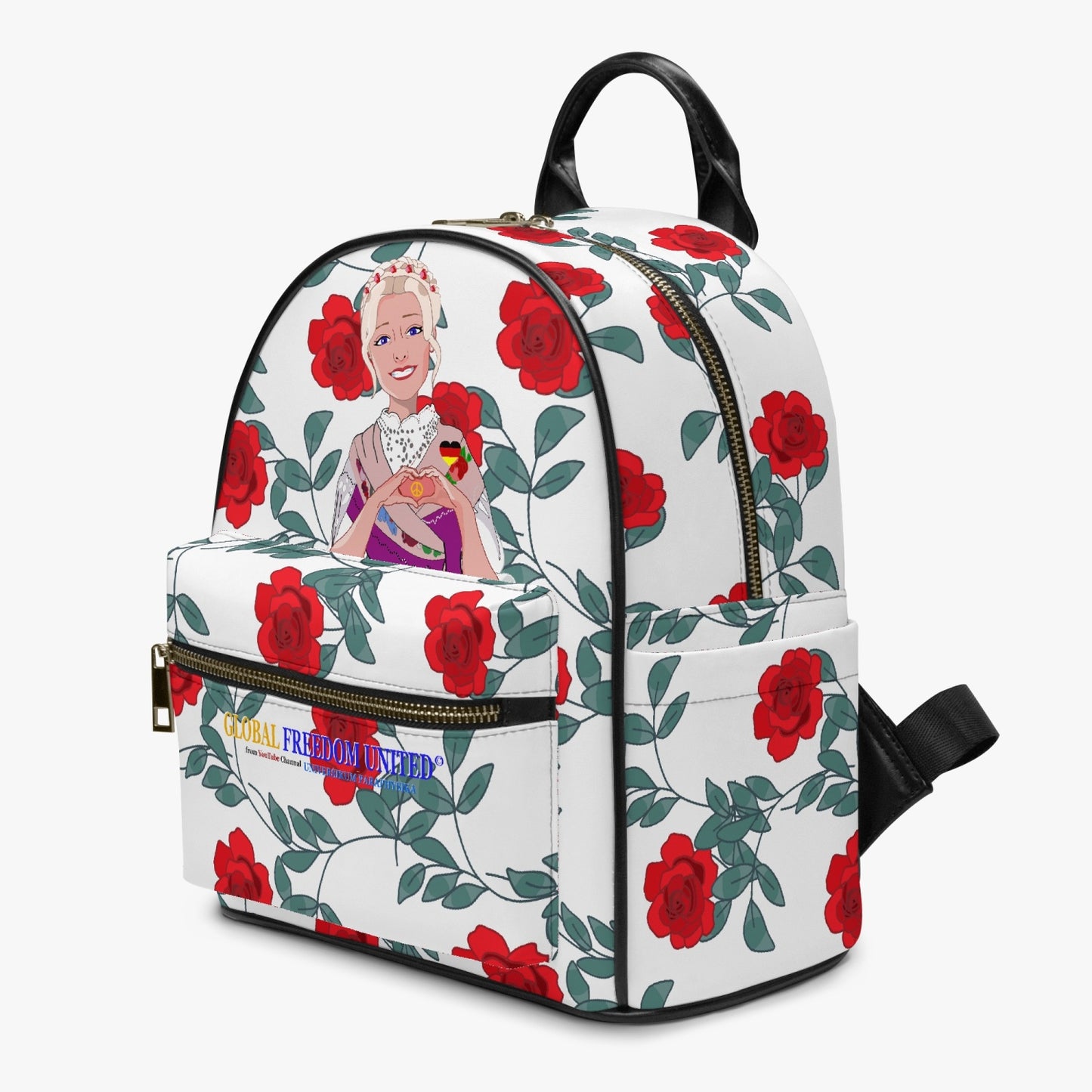 All Over Printed PU Backpack GLOBAL FREEDOM UNITED© Couple Germany Skarabeus Beetle Women  Red