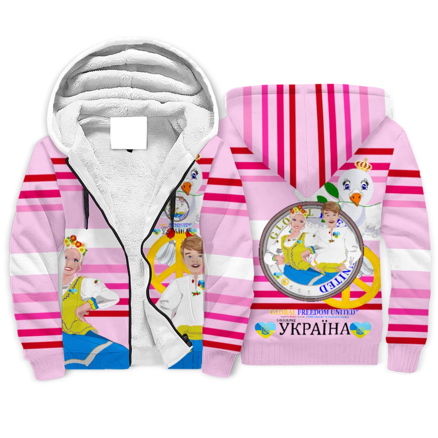 Plush Hoodie GLOBAL FREEDOM UNITED© Couple Ukrain Pink1