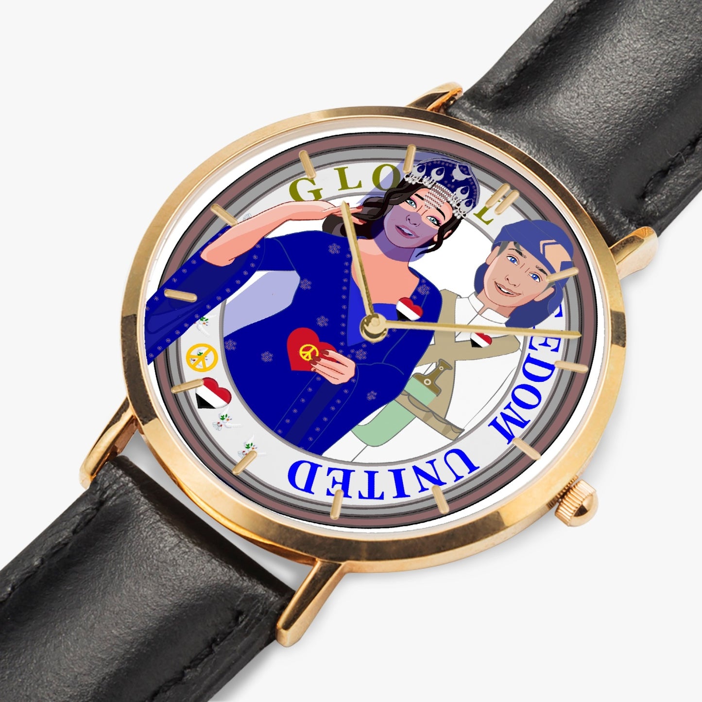 GLOBAL FREEDOM UNITED© Couple Yemen Hot Selling Ultra-Thin Leather Strap Quartz Watch (Rose Gold With Indicators)