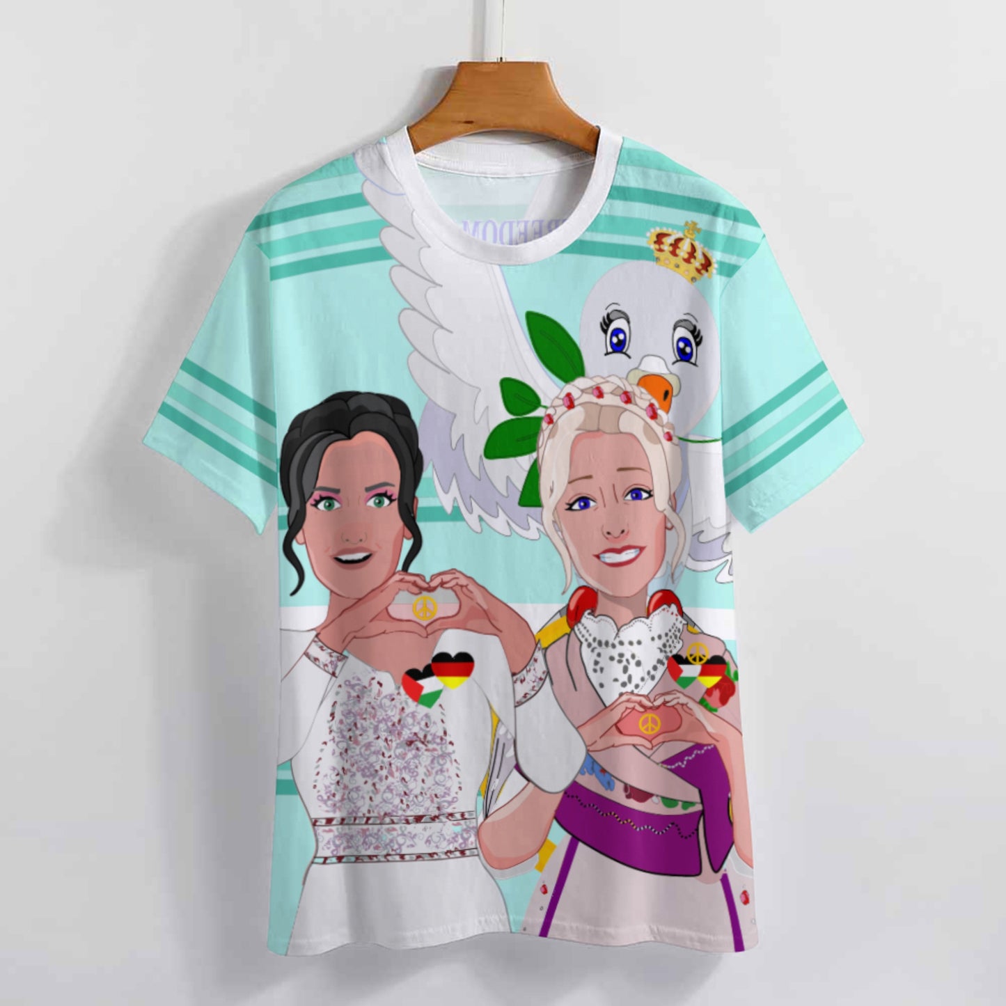 Women´s T-shirt 2 GLOBAL FREEDOM UNITED© Women Palestina & Germany Light Green