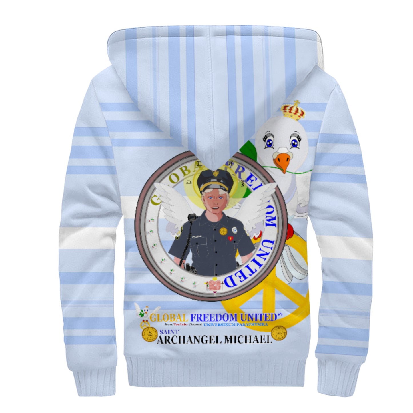 Plush Hoodie GLOBAL FREEDOM UNITED© Archangel Michael As Policemen Lieght Blue