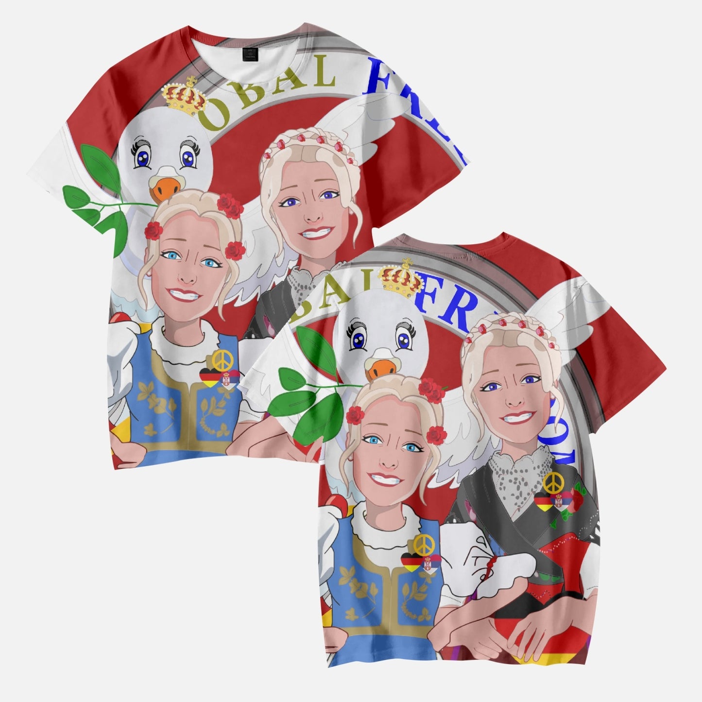Kids' Short T-Shirts GLOBAL FREEDOM UNITED© GIRL SERBIA & GERMANY RED