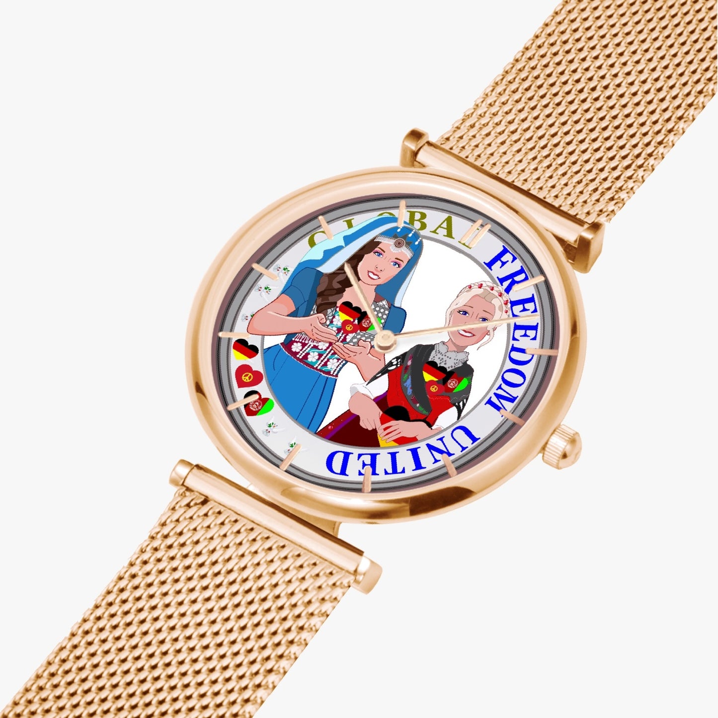 GLOBAL FREEDOM UNITED© New Stylish Ultra-Thin Quartz Watch (With Indicators) Women Afghanistan & Germany