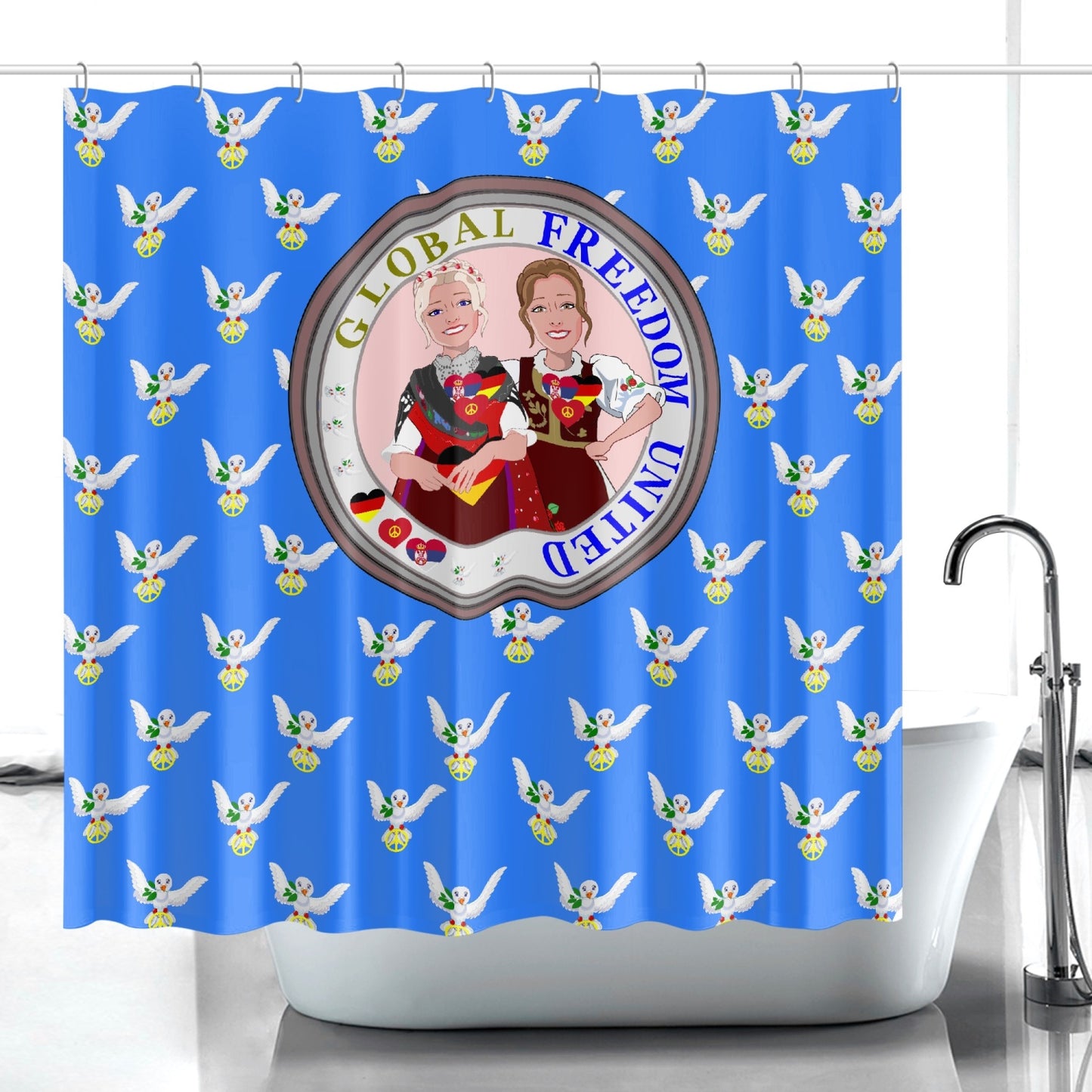GLOBAL FREEDOM UNITED© Women Serbia & Germany BLUE V1 Quick-drying Shower Curtain171. Quick-drying Shower Curtain