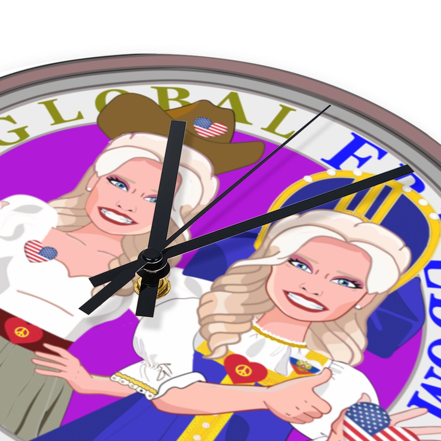 Wooden Wall Clock Without Scale GLOBAL FREEDOM UNITED© Women Russia & USA