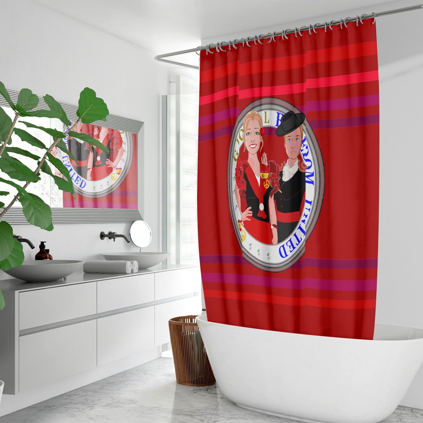 GLOBAL FREEDOM UNITED© Couplen Spain Red Quick-drying Shower Curtain