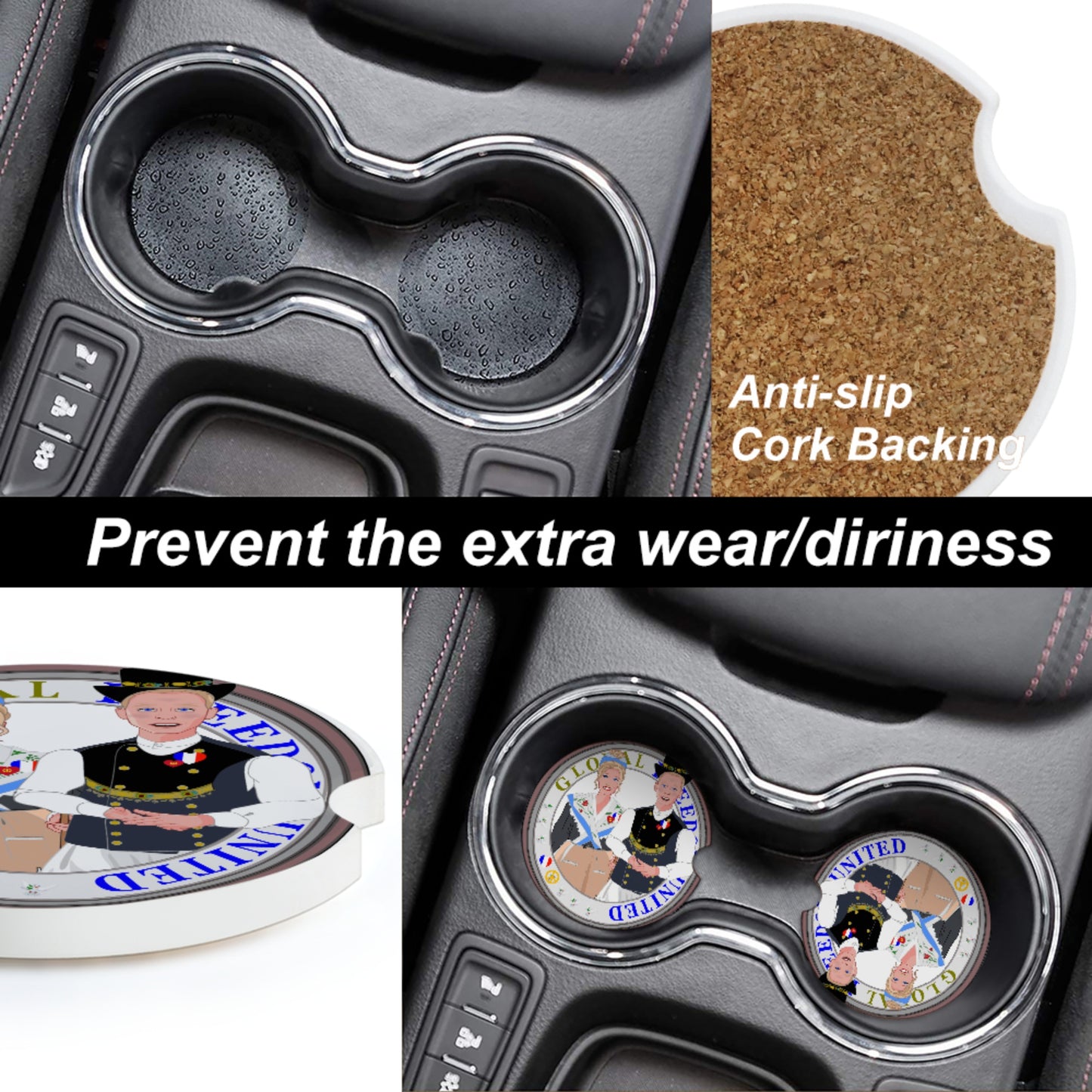 Ceramic Car Coaster GLOBAL FREEDOM UNITED© Couple French