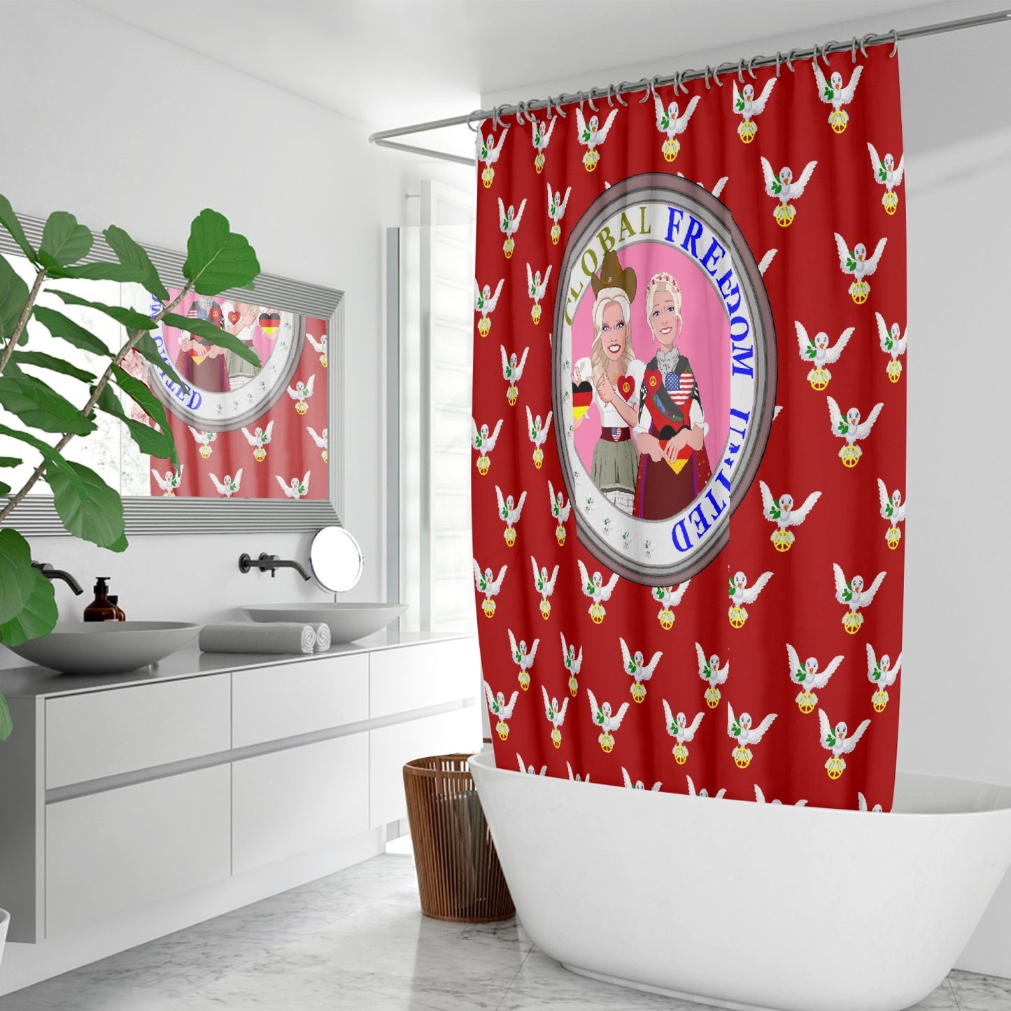 GLOBAL FREEDOM UNITED WOMEN USA & GERMANY OLD PEACE RED Quick-drying Shower Curtain