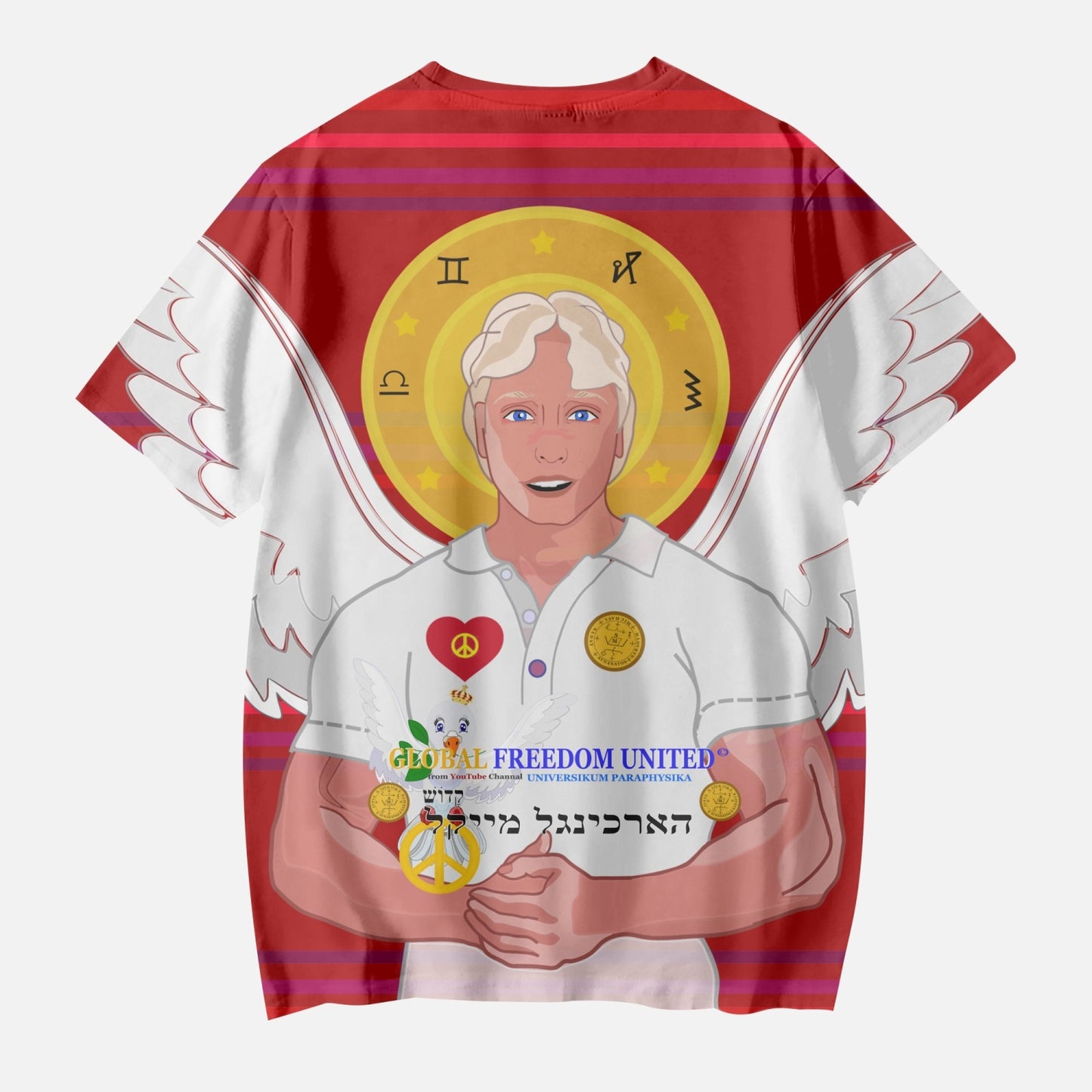 AOP Kids' Short T-Shirts FREEDOM UNITED ARCHANGEL MICHAEL HEBREW RED