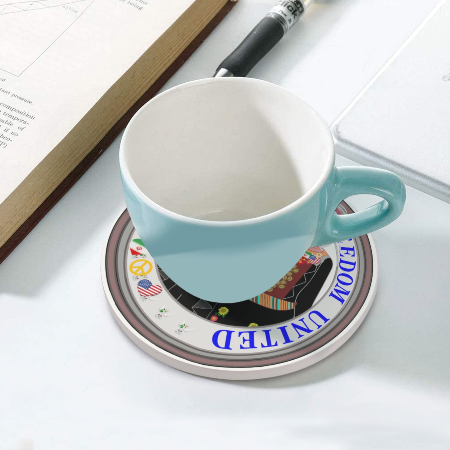 Ceramic Coaster GLOBAL FREEDOM UNITED© Women Iran & USA