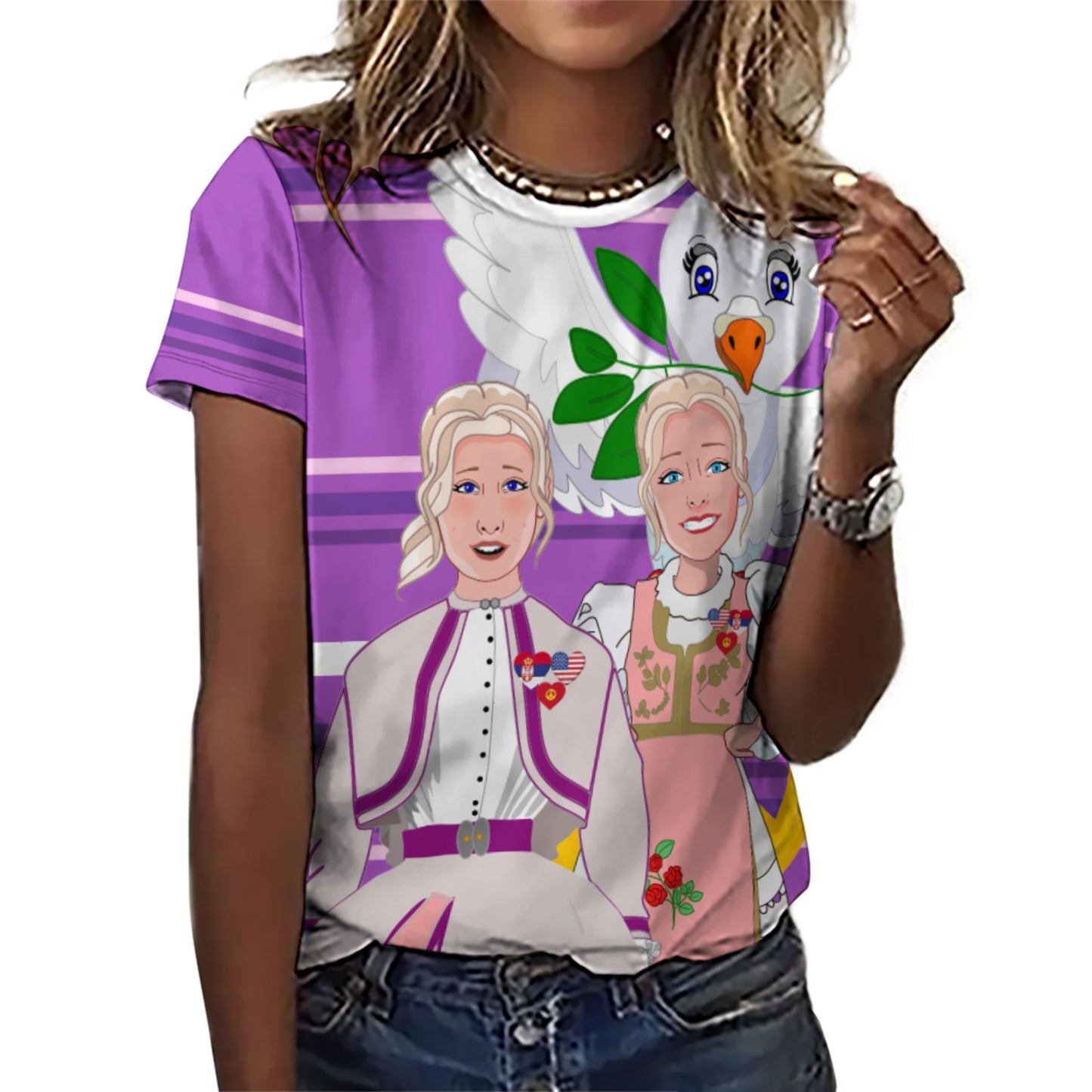 Women´s T-shirt 3 GLOBAL FREEDOM UNITED© Women Serbia & USA Lilac