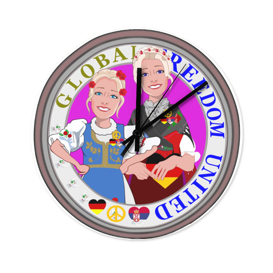 Wooden Wall Clock Without Scale GLOBAL FREEDOM UNITED© Women Serbia & Germany V2