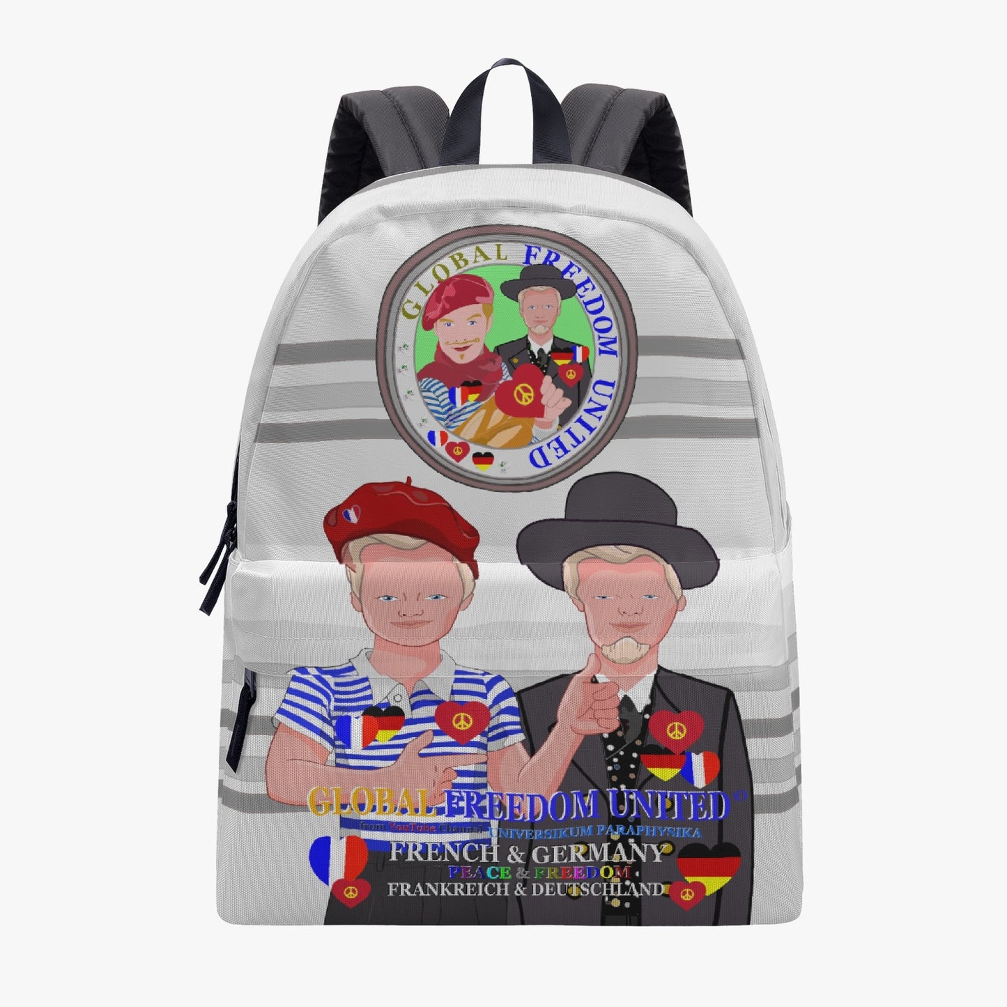 GLOBAL FREEDOM UNITED MEN FRENCH & GERMANY OLD PEACE GREY All-over-print Canvas Backpack