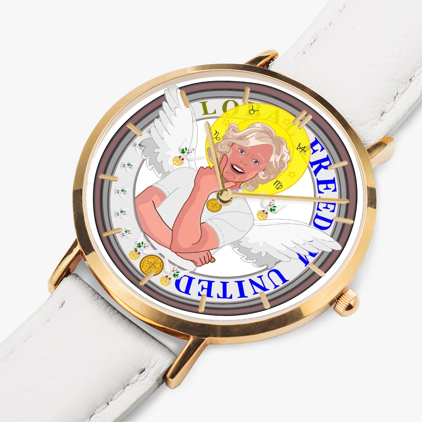 GLOBAL FREEDOM UNITED© ARCHANGEL GABRIEL - Hot Selling Ultra-Thin Leather Strap Quartz Watch (Rose Gold With Indicators)