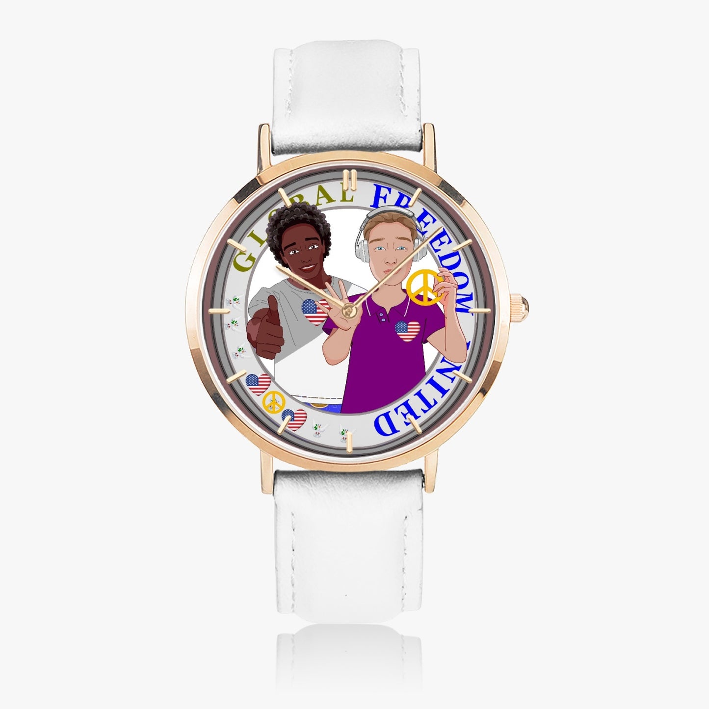 GLOBAL FREEDOM UNITED© Hot Selling Ultra-Thin Leather Strap Quartz Watch (Rose Gold With Indicators) Men ANTI FASCISM & RACISM  USA