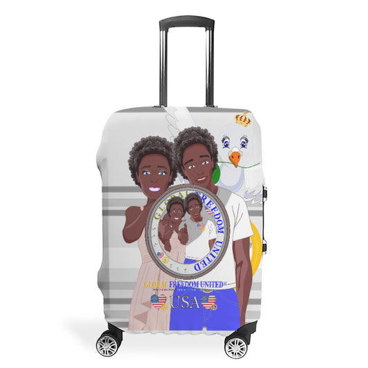 Luggage Cover GLOBAL FREEDOM UNITED© Couple USA Afro American Grey