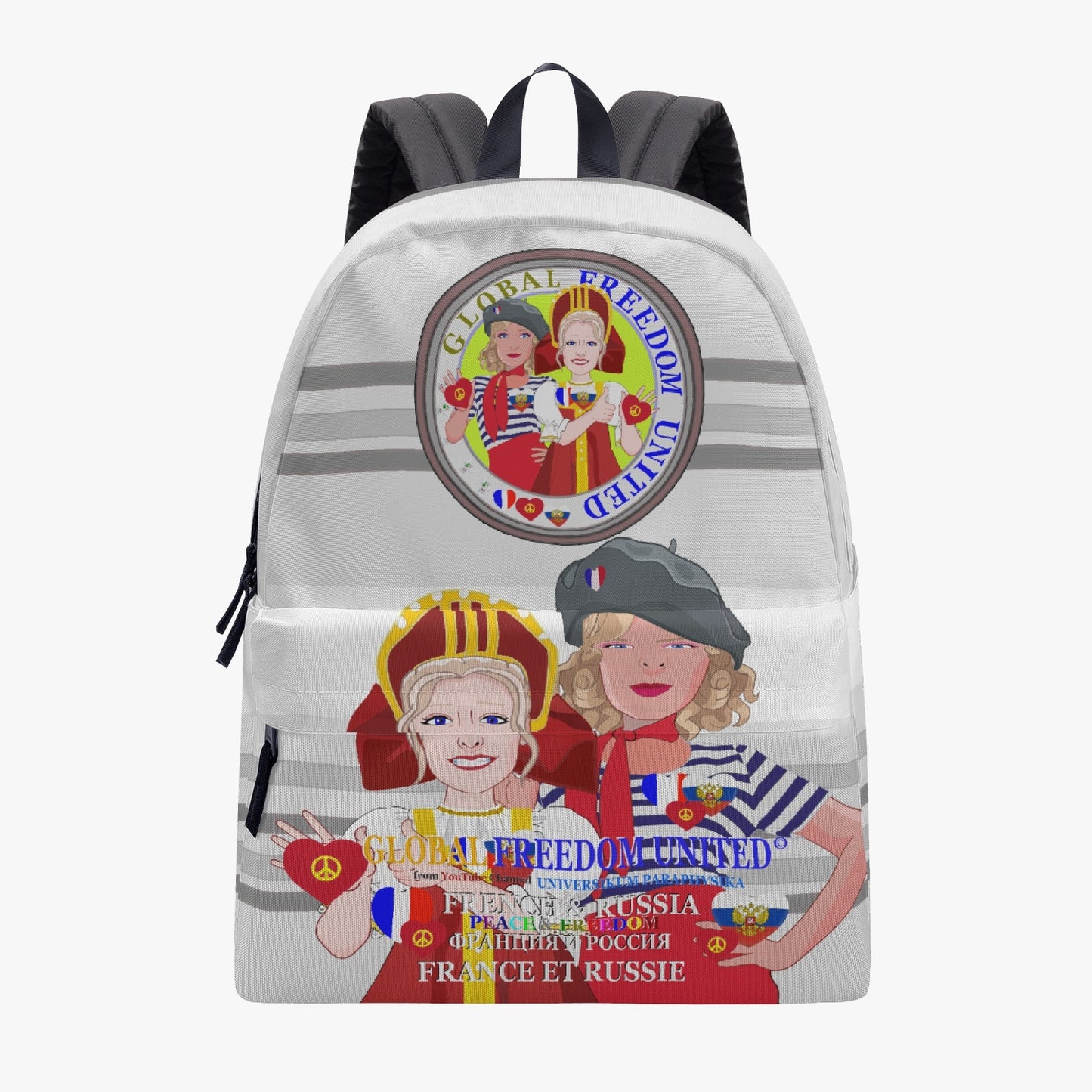 GLOBAL FREEDOM UNITED WOMEN FRENCH & RUSSIA OLD PEACE GREY All-over-print Canvas Backpack