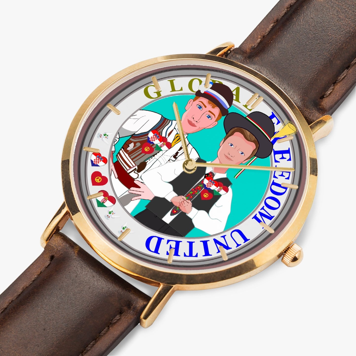 GLOBAL FREEDOM UNITED© Hot Selling Ultra-Thin Leather Strap Quartz Watch (Rose Gold With Indicators) Men Croatia & Hungary