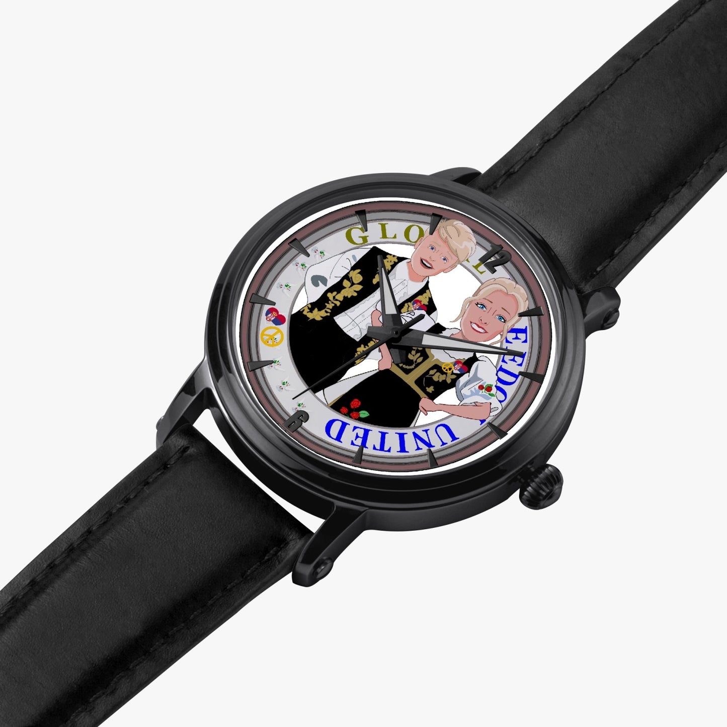 46mm Unisex Automatic Watch(Black) GLOBAL FREEDOM UNITED© COUPLE EDITION SERBIA BLACK