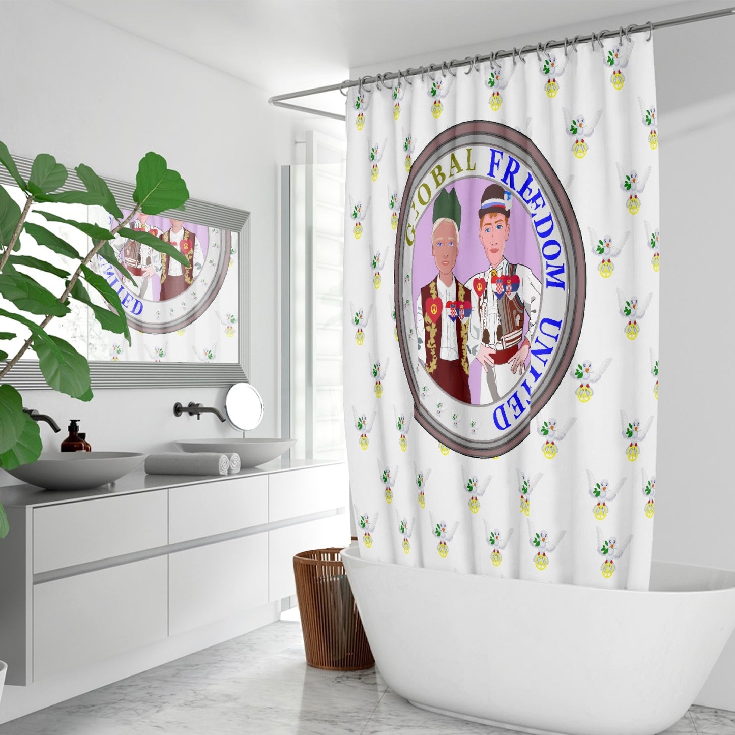 GLOBAL FREEDOM UNITED© Men Croatia & Serbia WIGHT Quick-drying Shower Curtain