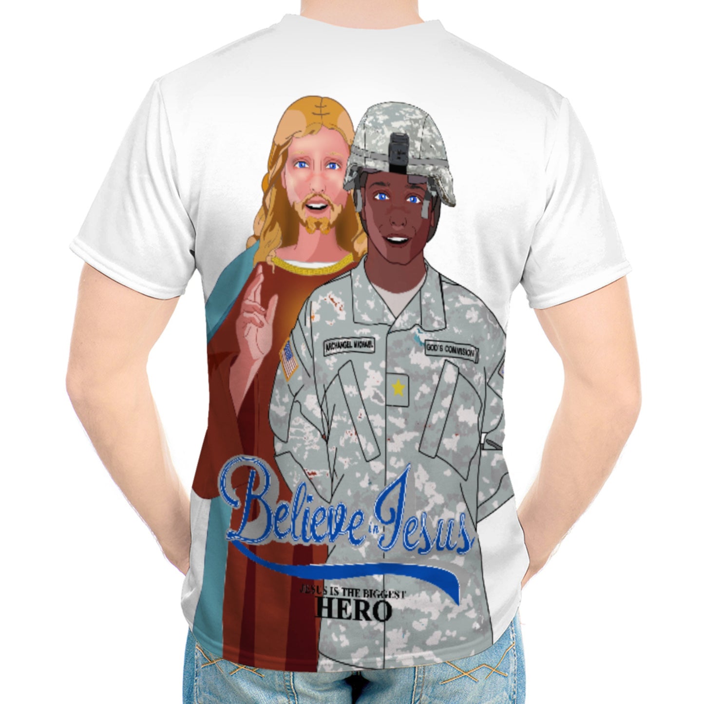 Men´s T-shirt Black GLOBAL FREEDOM UNITED© Jesus Christ For Us American Hero US Afro American Soldiers 2