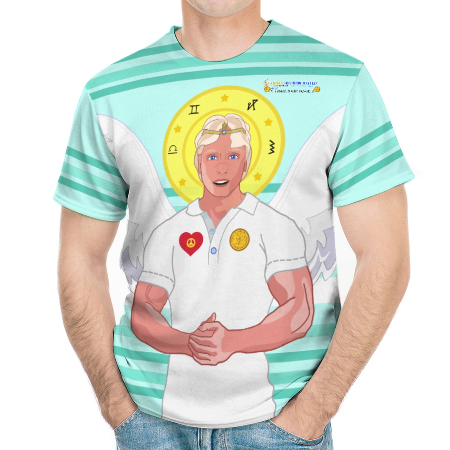 Men´s T-shirt  GLOBAL FREEDOM UNITED© Archangel Michael In Latin V2 Light Green