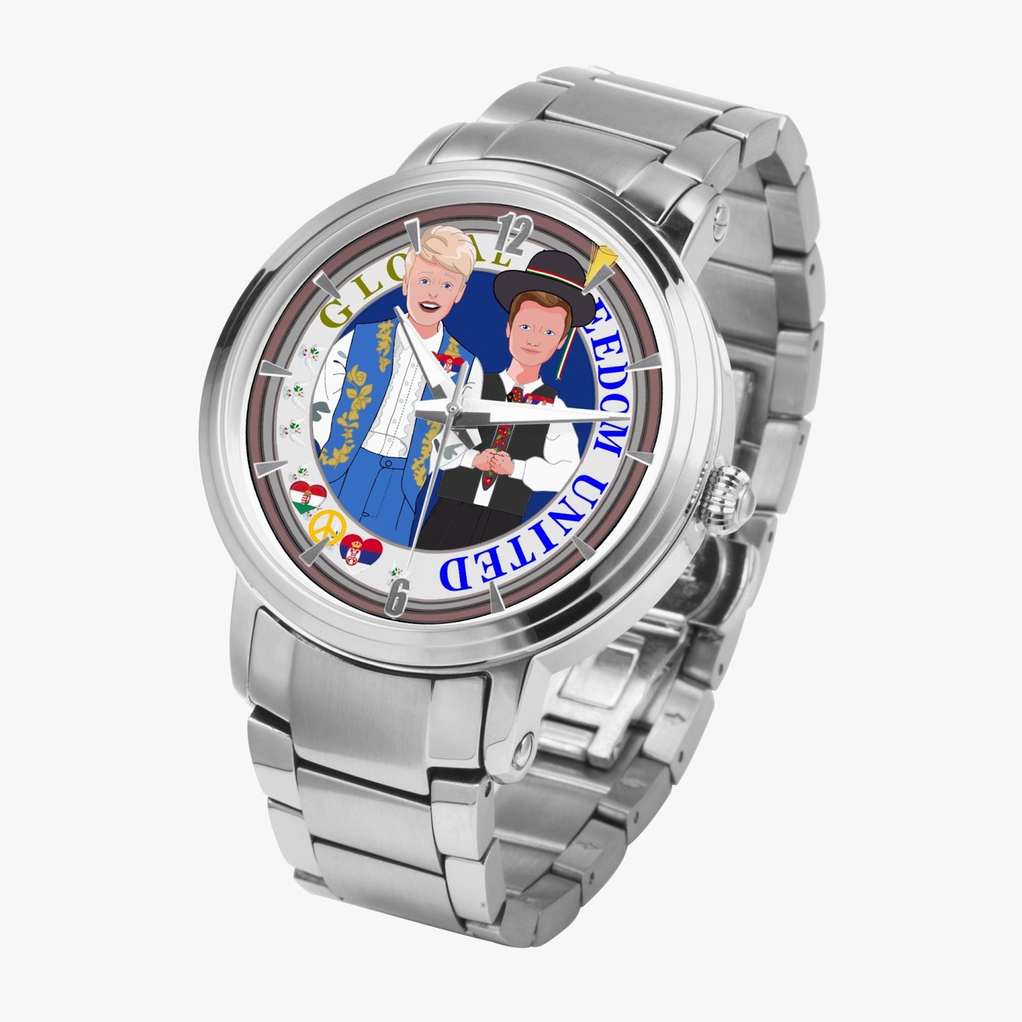 GLOBAL FREEDOM UNITED© New Steel Strap Automatic Watch (With Indicators) Men Serbia & Hungary