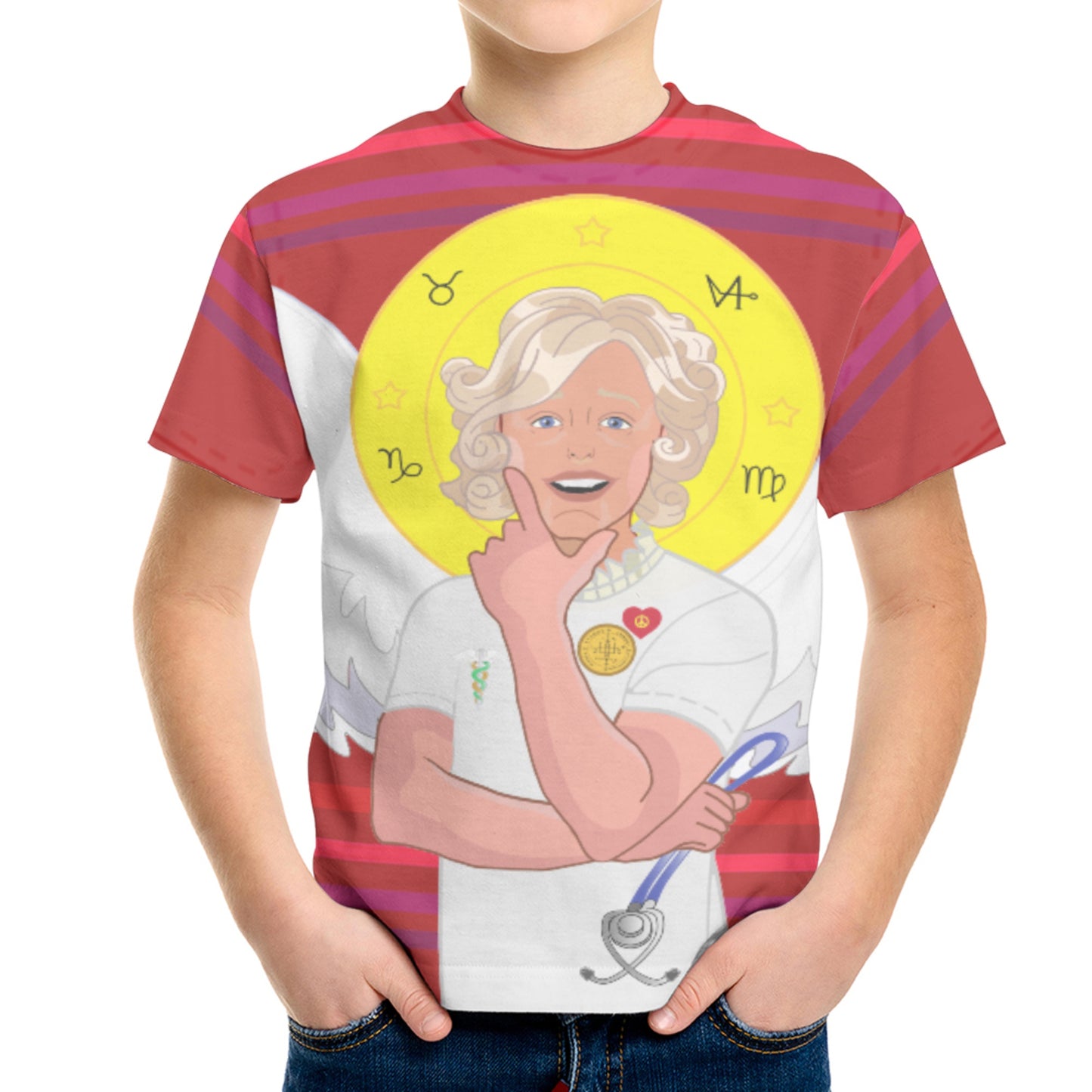 Kid´s T-shirt 2 GLOBAL FREEDOM UNITED© Archangel Gabriel Serbia Red