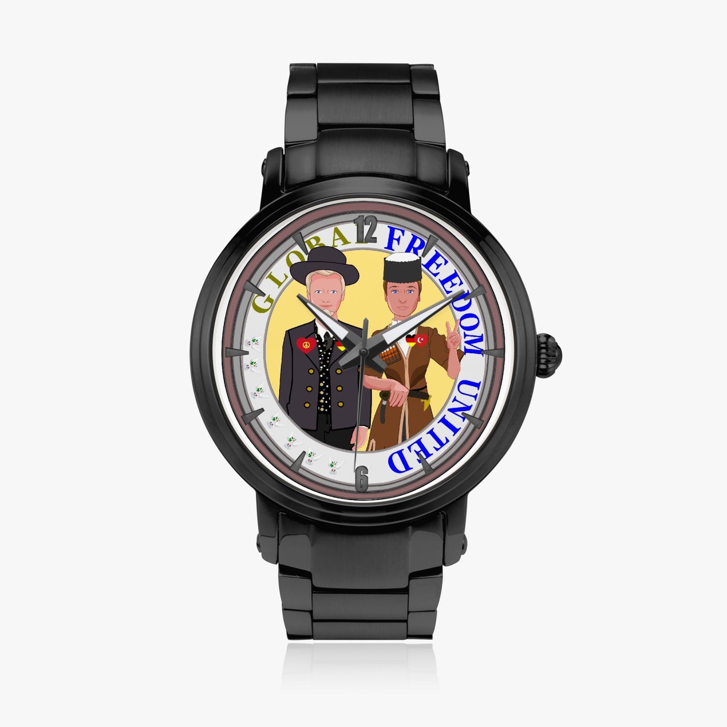 New Steel Strap Automatic Watch (With Indicators) GLOBAL FREEDOM UNITED MEN GERMANY & TURKEY