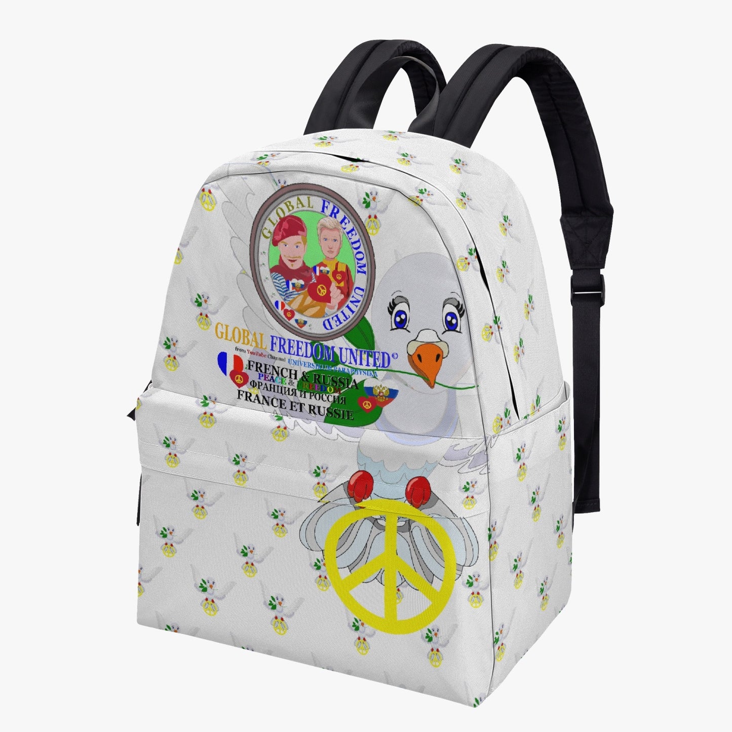 GLOBAL FREEDOM UNITEDMEN DOVE OF PEACE FRENCH & RUSSIA OLD PEACE WIGHT All-over-print Canvas Backpack204. All-over-print Canvas Backpack
