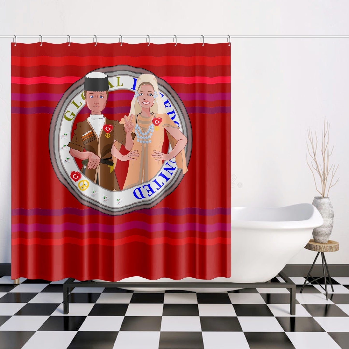 GLOBAL FREEDOM UNITED© Couple Turkey Red - Quick-drying Shower Curtain