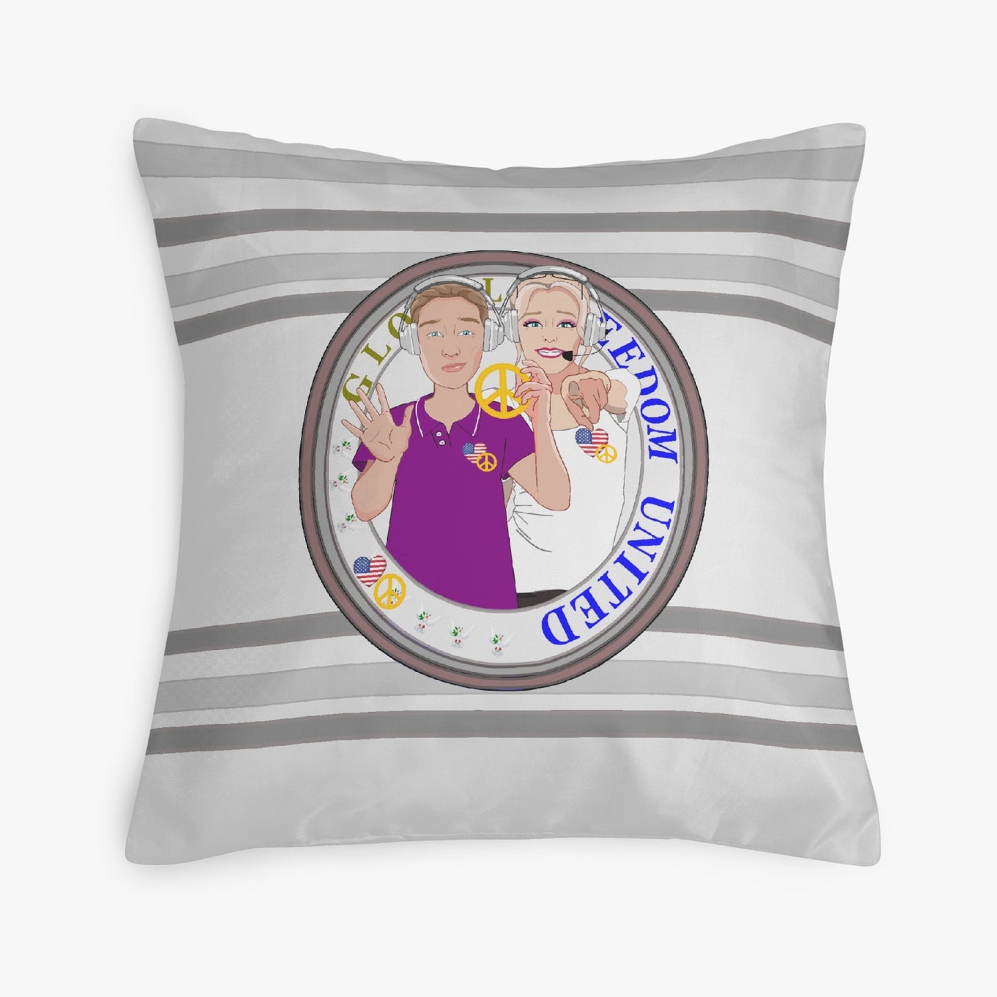 Pillow Cover GLOBAL FREEDOM UNITED©  Couple USA Wight American Grey