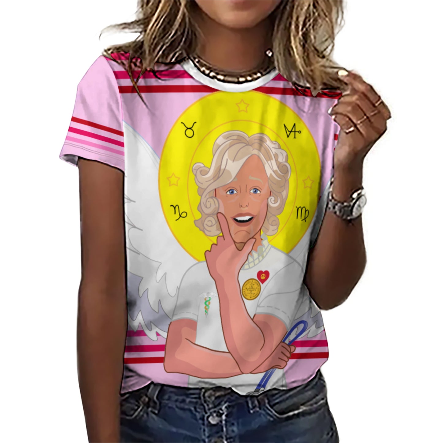Women´s T-shirt 2 GLOBAL FREEDOM UNITED© Archangel Gabriel Arabic Pink1