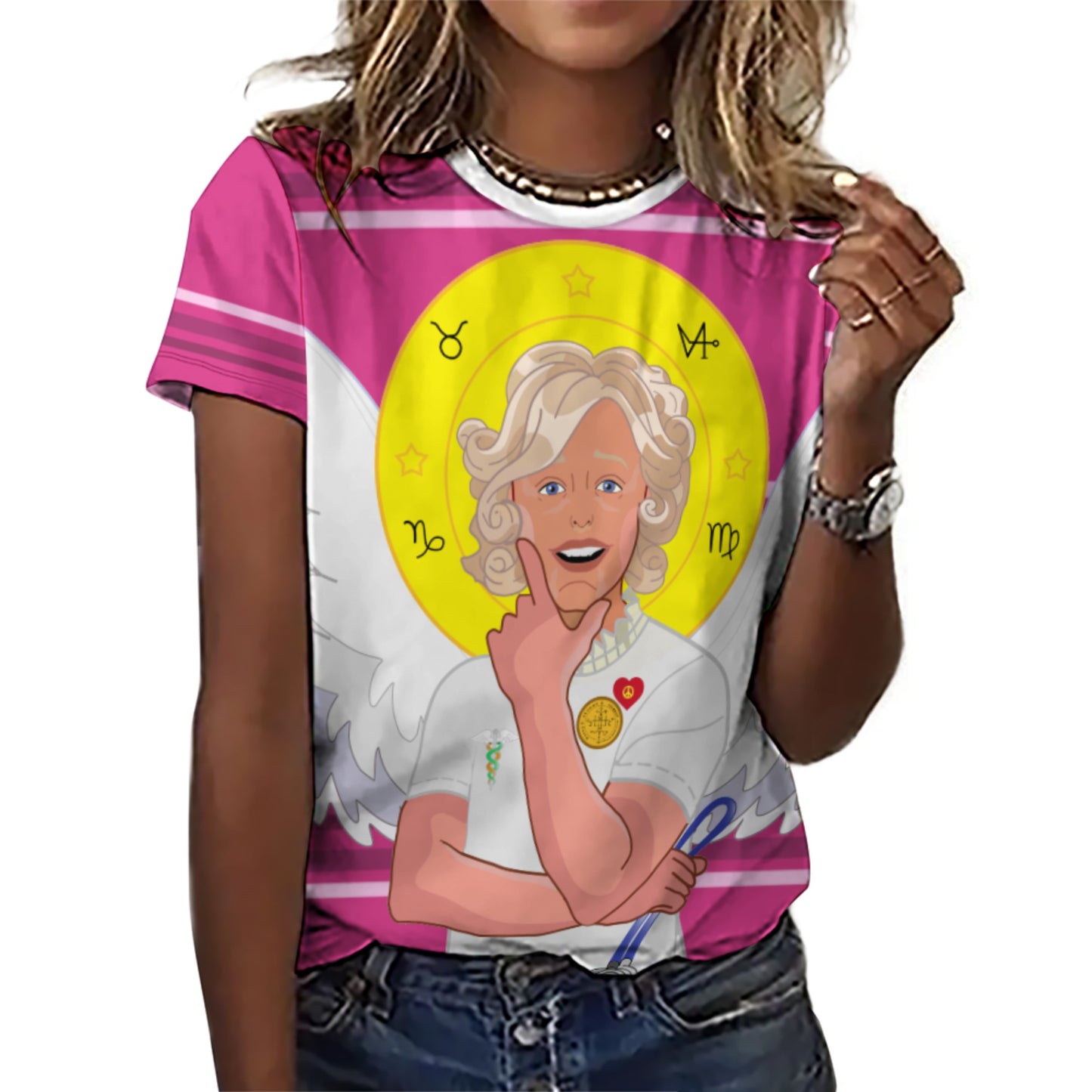Women´s T-shirt 2 GLOBAL FREEDOM UNITED© Archangel Gabriel Arabic Pink2