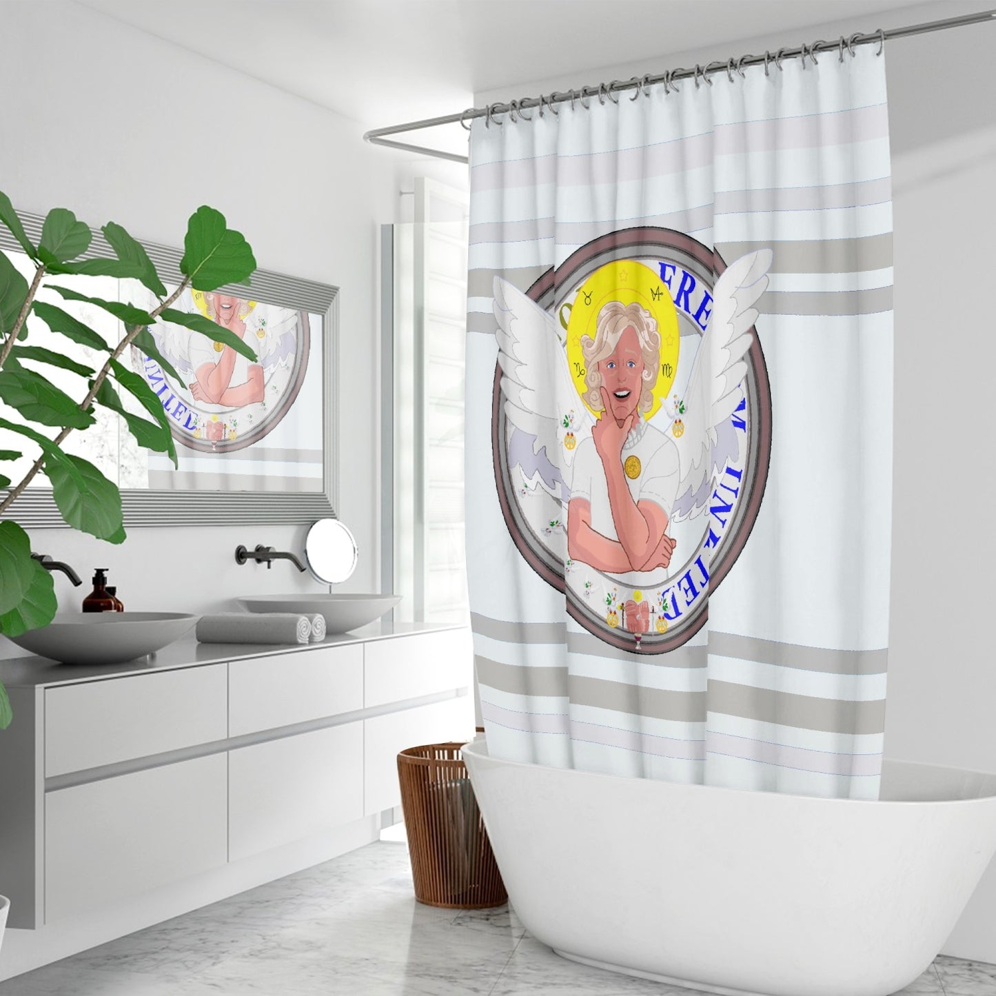 Quick-drying Shower Curtain GLOBAL FREEDOM UNITED© ARCHANGEL GABRIEL Wight