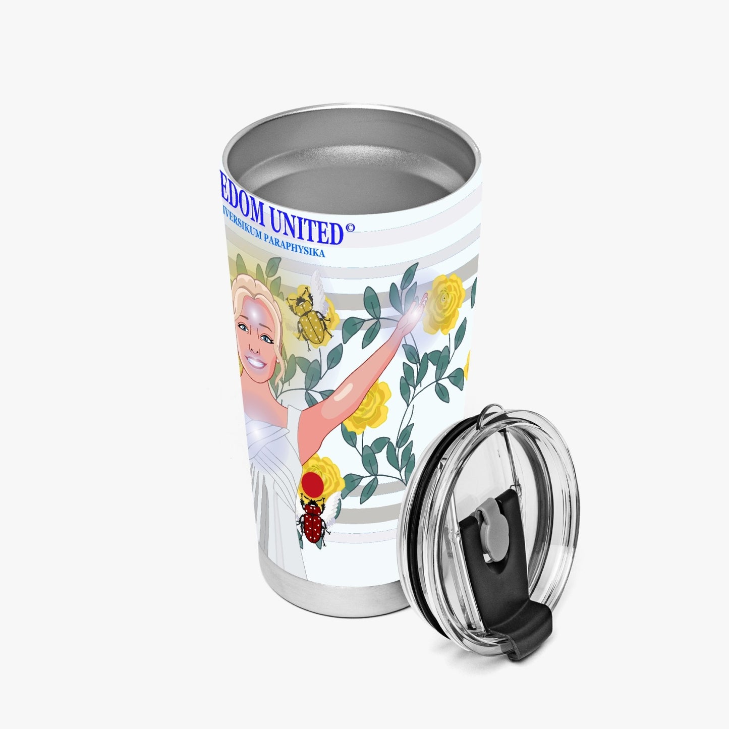 Tumbler GLOBAL FREEDOM UNITED© UNIVERSIKUM PARAPHYSIKA SPIRITUEL Yellow ROSES with Skarabeus Beetle