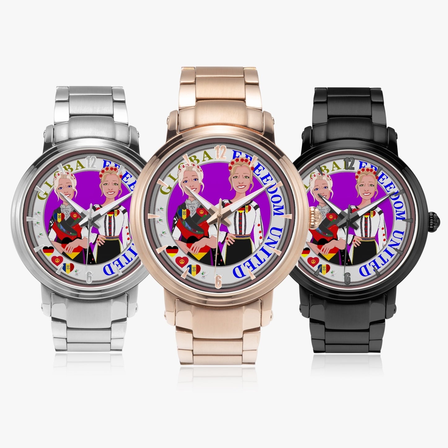 New Steel Strap Automatic Watch (With Indicators) GLOBAL FREEDOM UNITED WOMEN ROMANIA & GERMANY