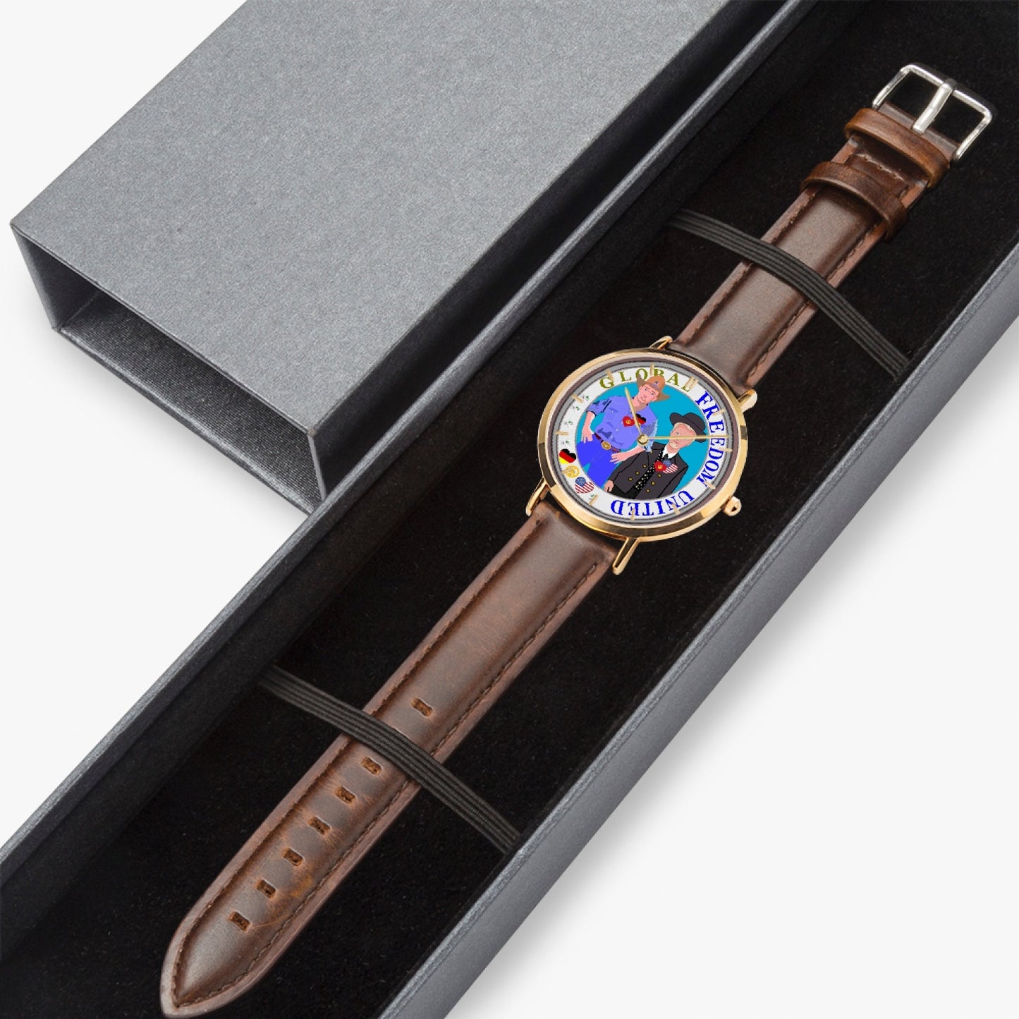 GLOBAL FREEDOM UNITED© Hot Selling Ultra-Thin Leather Strap Quartz Watch (Rose Gold With Indicators) Men Germany & USA